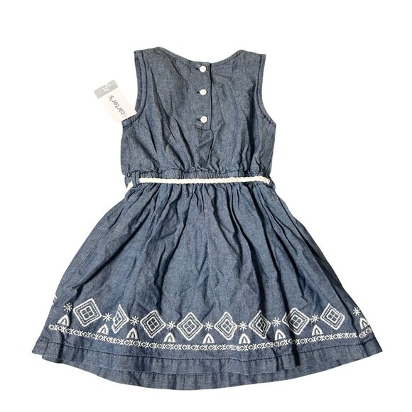 Carter's Dress Toddler Girls 2T Chambray Sleeveless Dress‎ Embroidered Hem - Picture 2 of 8